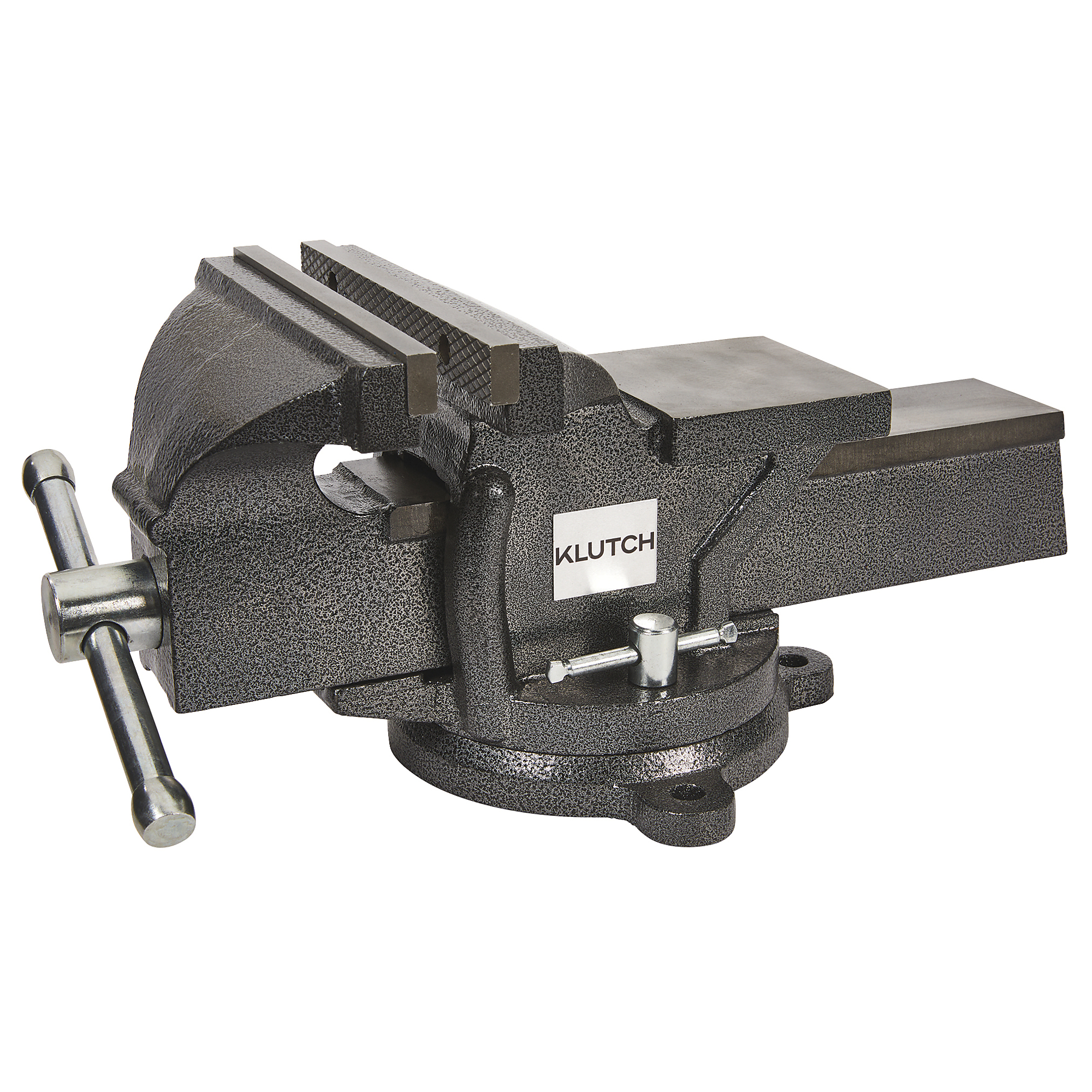 Klutch 8in. Heavy-Duty Bench Vise, 360° Swivel Base, Built-In Anvil, Cast Iron